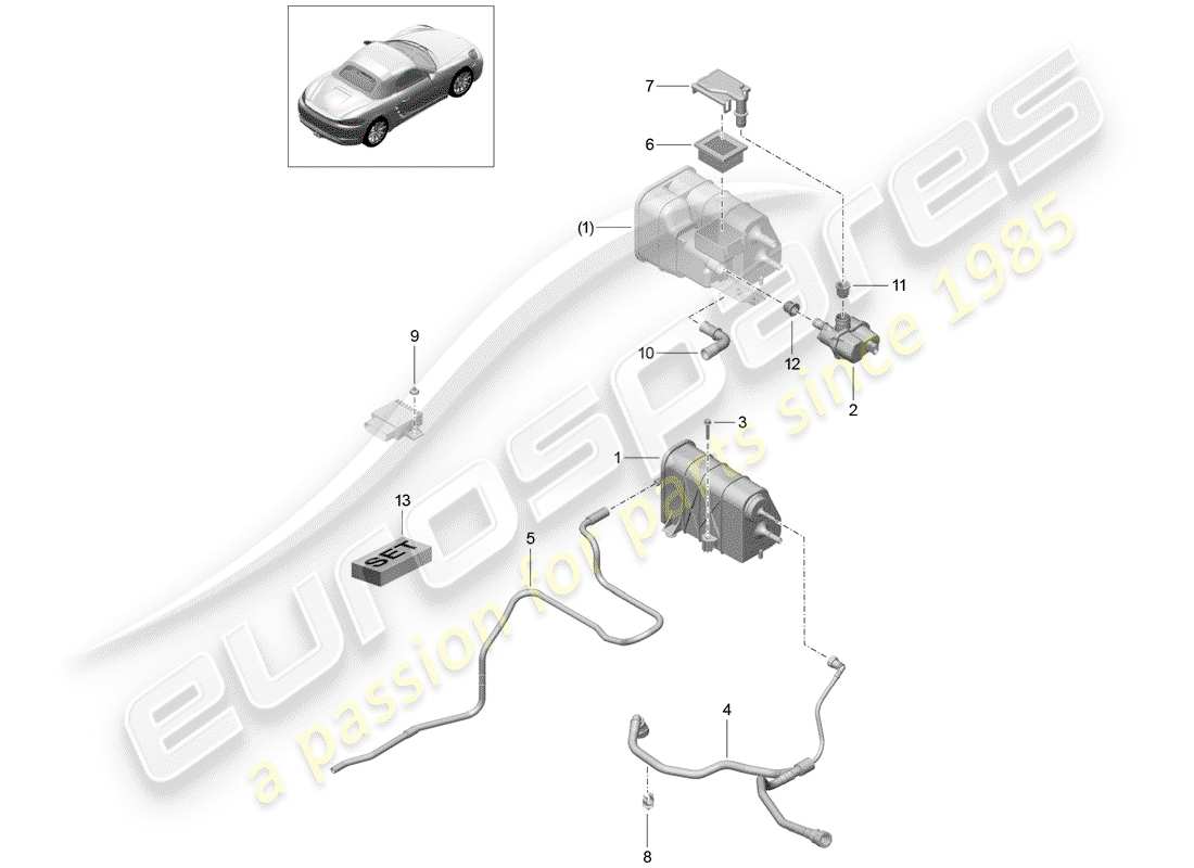 porsche 2018 (718 boxster) verdunstungsbehälter - teilediagramm