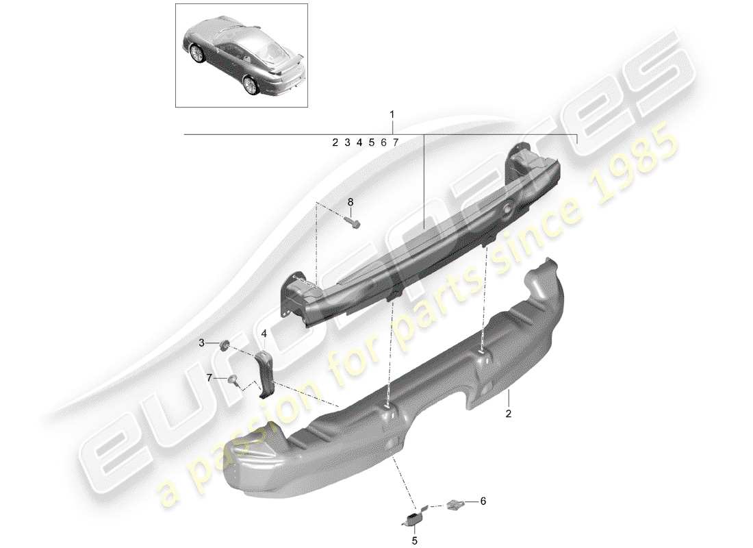 porsche 2014 (991-1 r/gt3/rs) stoßstangenhalterung - ersatzteildiagramm