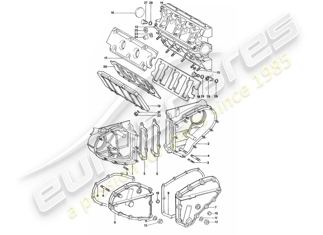 porsche 1972 (914) kettengehäuse - nockenwellengehäuse ersatzteildiagramm