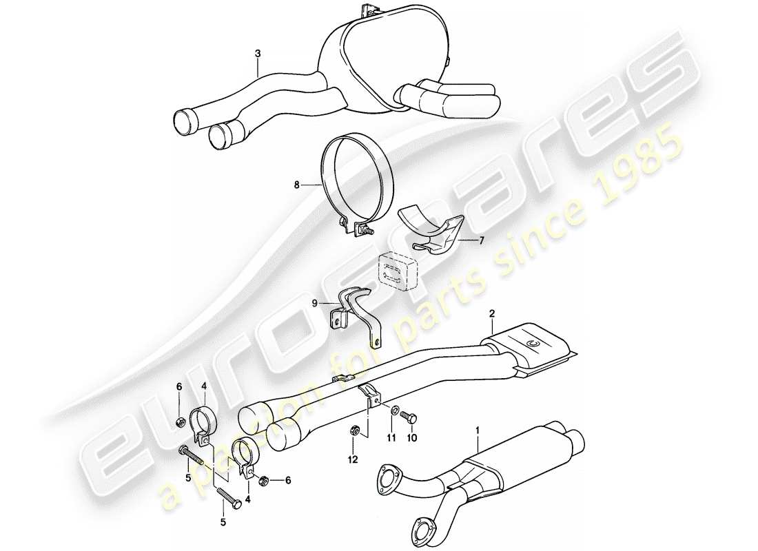 porsche 1981 (928) auspuffanlage - zweirohrsystem ersatzteildiagramm