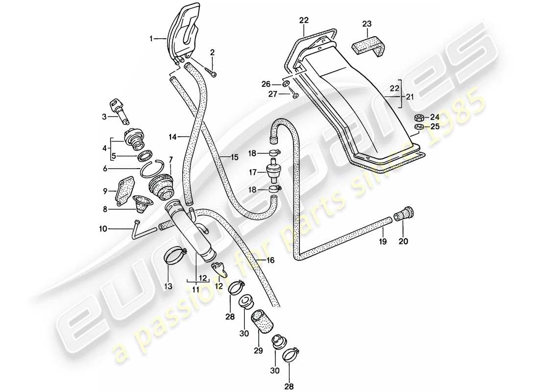 porsche 1986 (944) einfüllstutzen ersatzteildiagramm