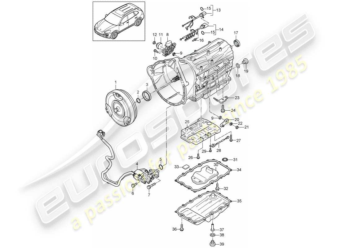 porsche 2012 (cayenne e2 92a) 8-speed automatikgetriebe teilediagramm