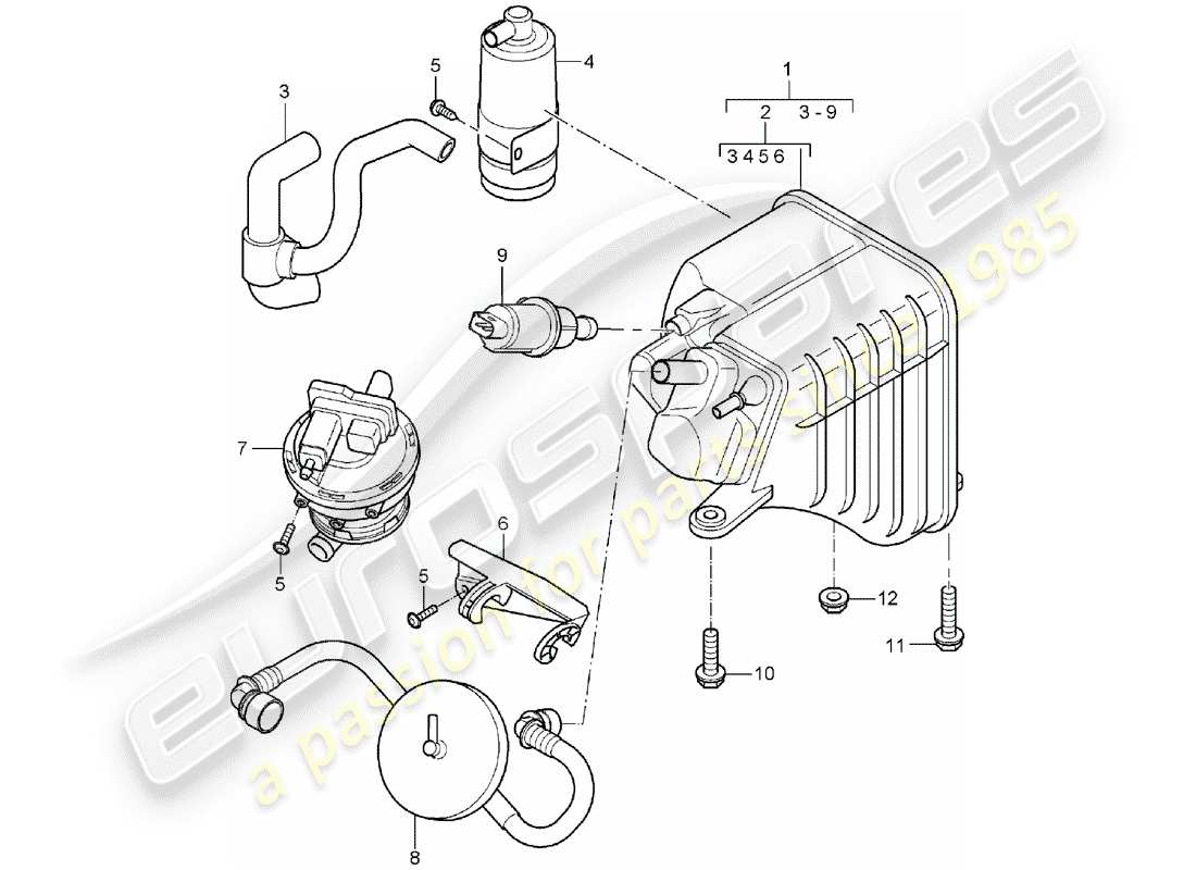 porsche 2004 (cayenne e1 9pa) verdunstungsbehälter - teilediagramm