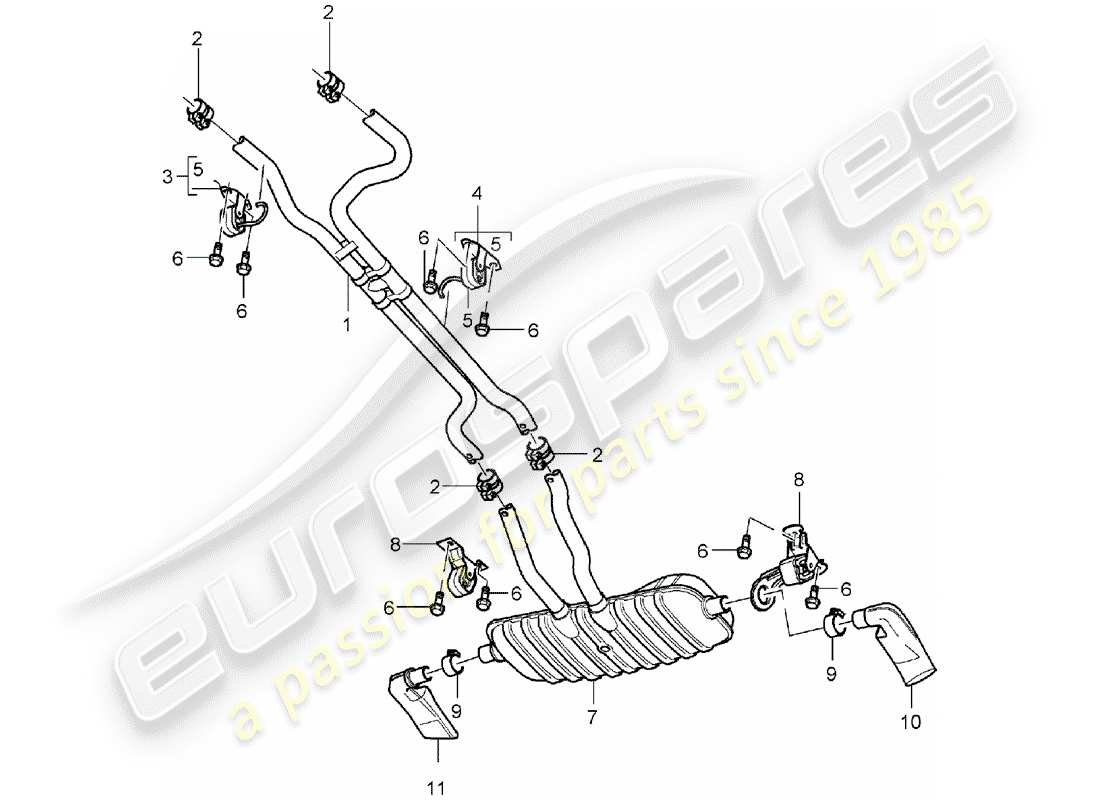 porsche 2004 (cayenne e1 9pa) auspuffanlage teilediagramm
