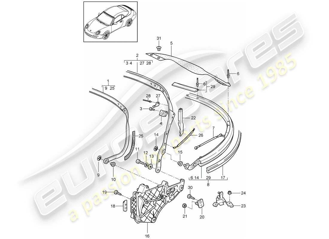 porsche 2011 (997-2) top frame ersatzteildiagramm