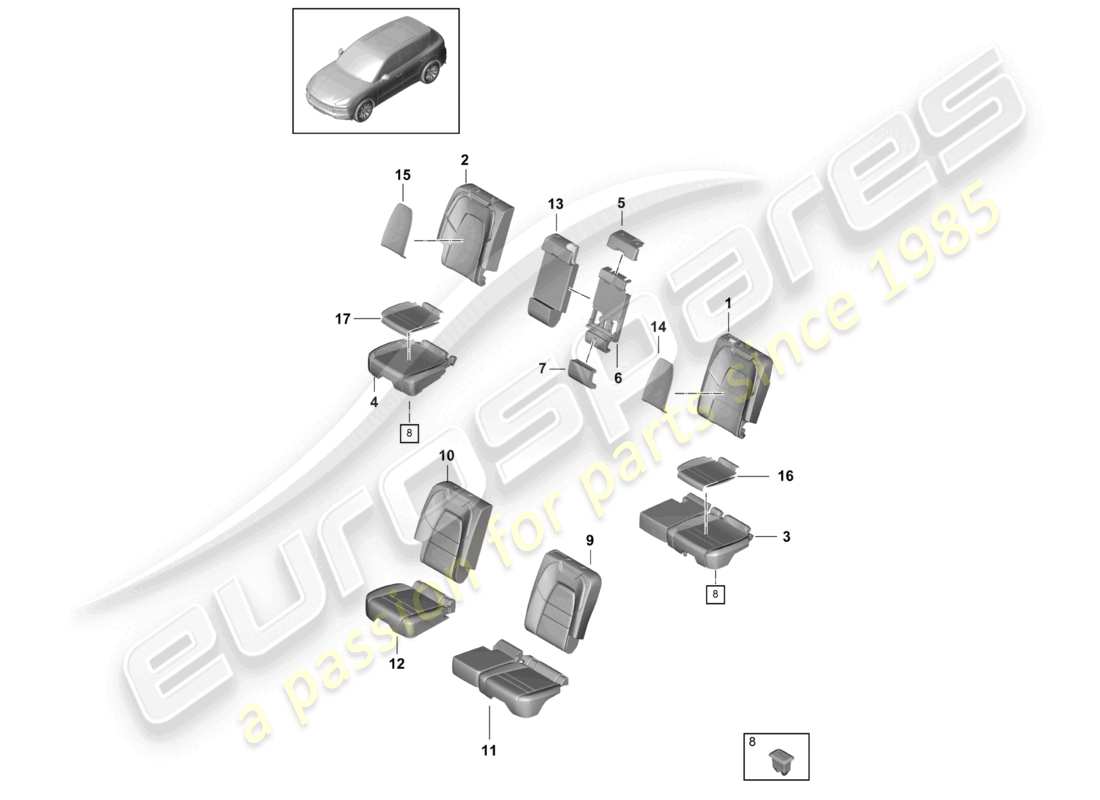 porsche 2020 (cayenne e3 9ya/9yb) sitz hinten sportsitz schaumstoffteil rückenlehnenbezüge sitzbezüge teilediagramm