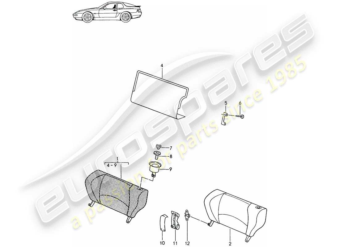 porsche 1987 (seats for 944/968/911/928) notsitz - rückenlehne - mit: - entlöschtaste - d - mj 1994>> - mj 1995 ersatzteildiagramm