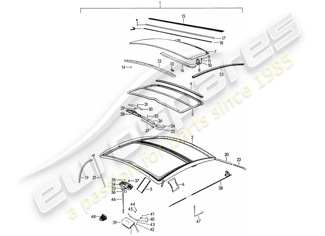 porsche 1962 (356b/356c) schiebedach - elektrisch ersatzteildiagramm