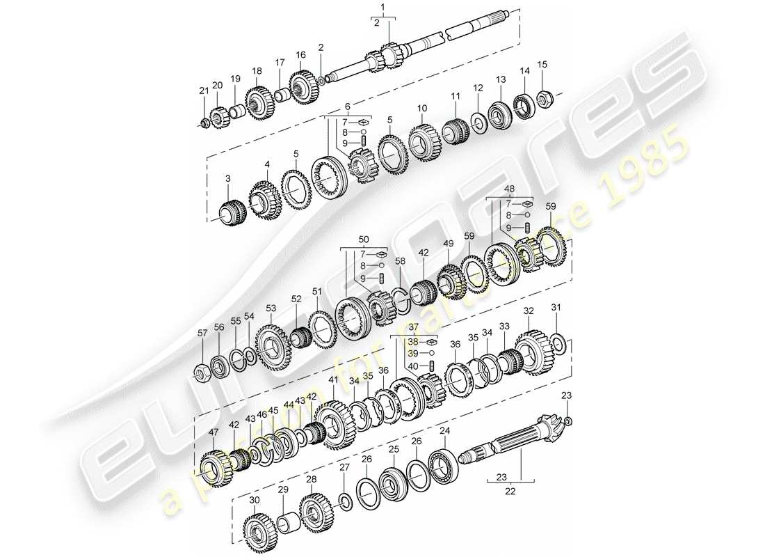 porsche 2007 (997-1 gt3) zahnräder und wellen ersatzteildiagramm