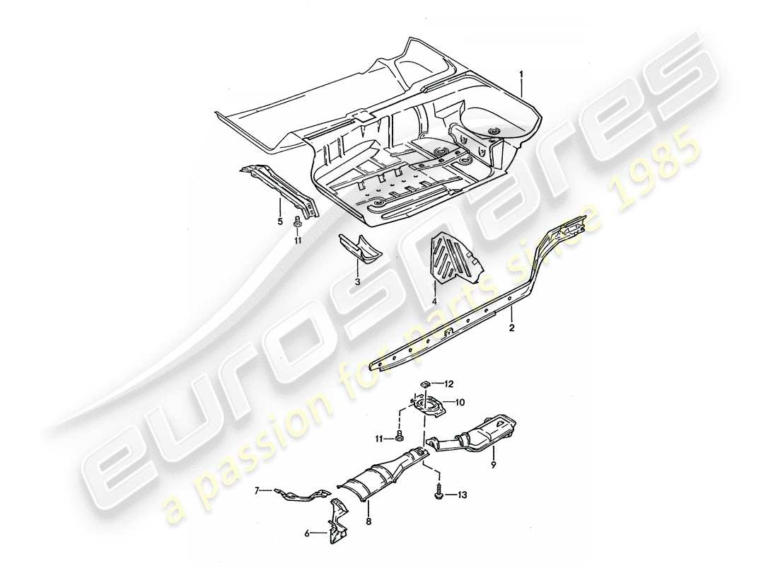 porsche 1993 (928) bodenblech - rahmen ersatzteildiagramm