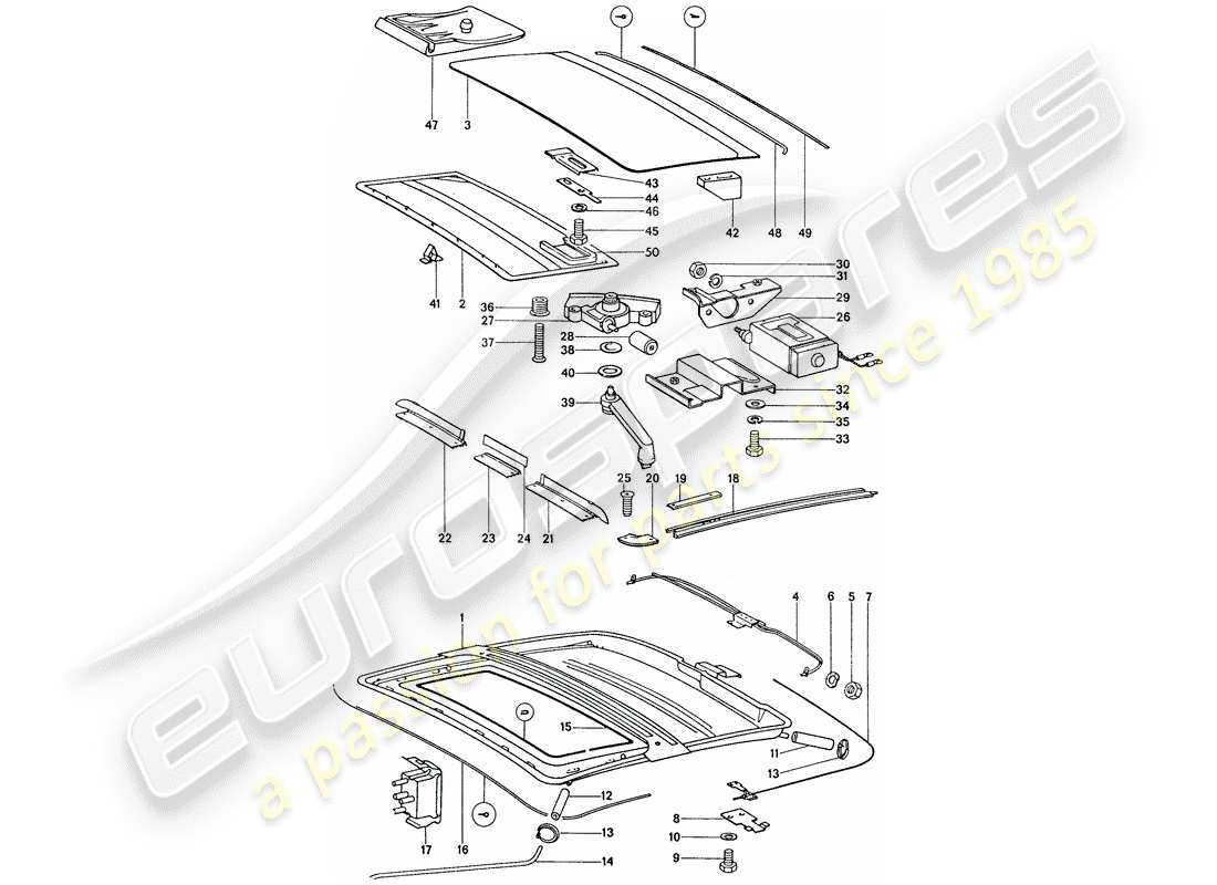 porsche 1975 (911) schiebe-/hebedach - elektrisch ersatzteildiagramm