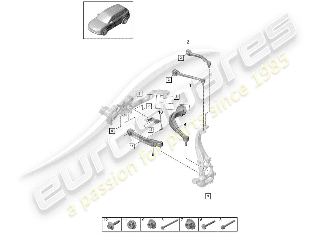 porsche 2018 (cayenne e3 9ya/9yb) teilediagramm für querlenker