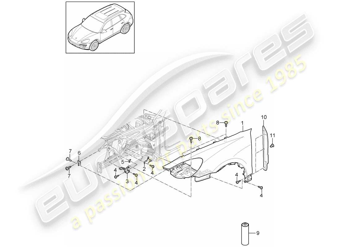 porsche 2012 (cayenne e2 92a) fender teilediagramm