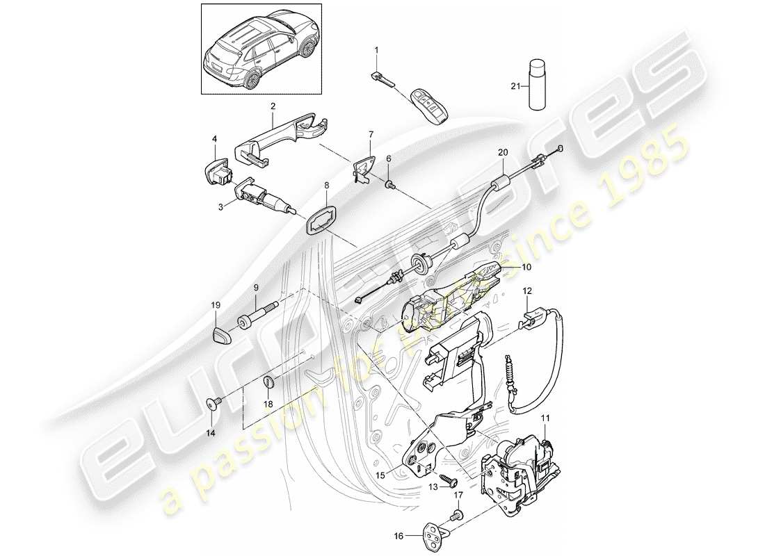 porsche 2012 (cayenne e2 92a) türschnalle teilediagramm