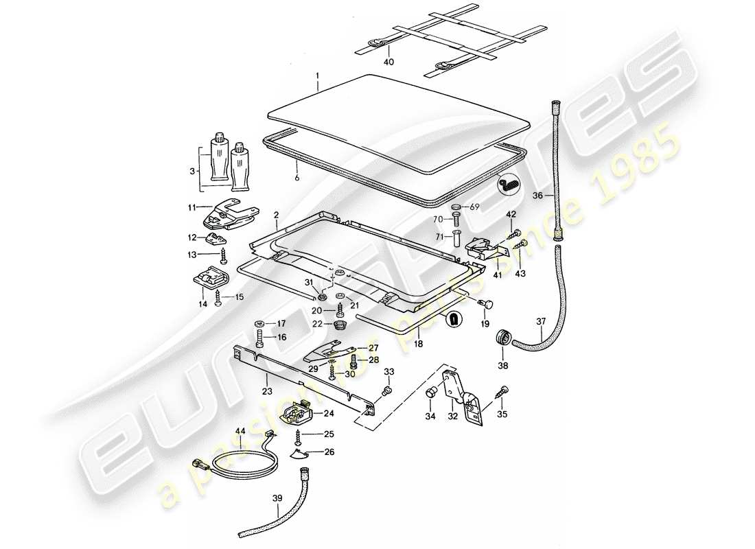 porsche 1992 (968) hubdach-ersatzteildiagramm
