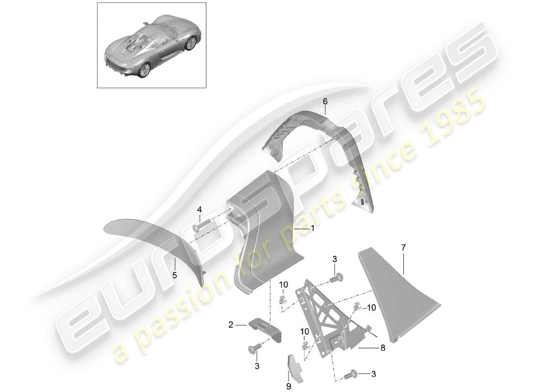 porsche 2015 (918 spyder) roll bar-ersatzteildiagramm