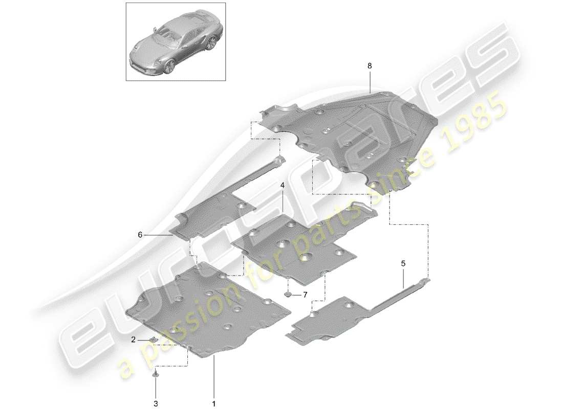 porsche 2014 (991-1 turbo) unterbodenverkleidung ersatzteildiagramm