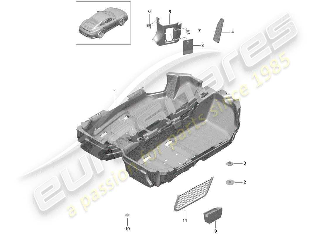 porsche 2014 (991-1 turbo) bodenabdeckung ersatzteildiagramm