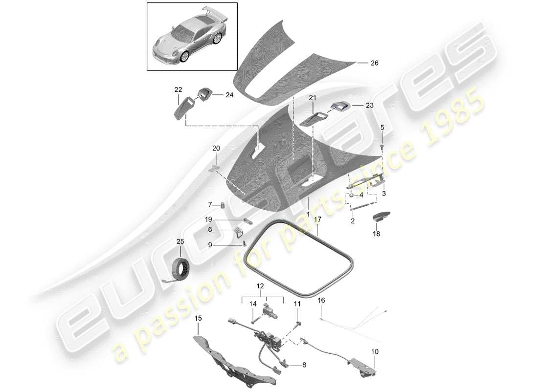 porsche 2017 (991-2 turbo) hood-teilediagramm
