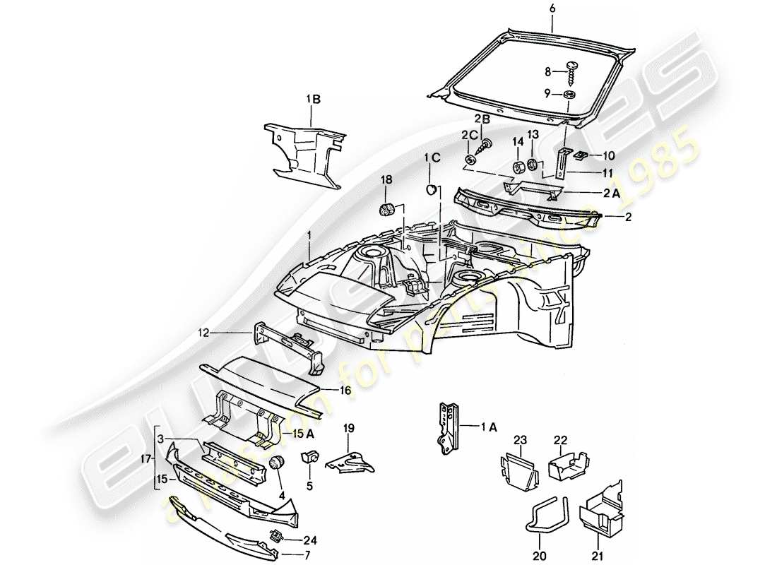 porsche 1988 (924s) karosserie-vorderteil teilediagramm