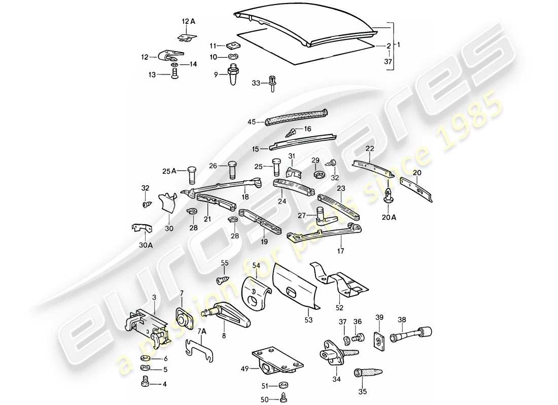 porsche 1985 (911) soft top-ersatzteildiagramm