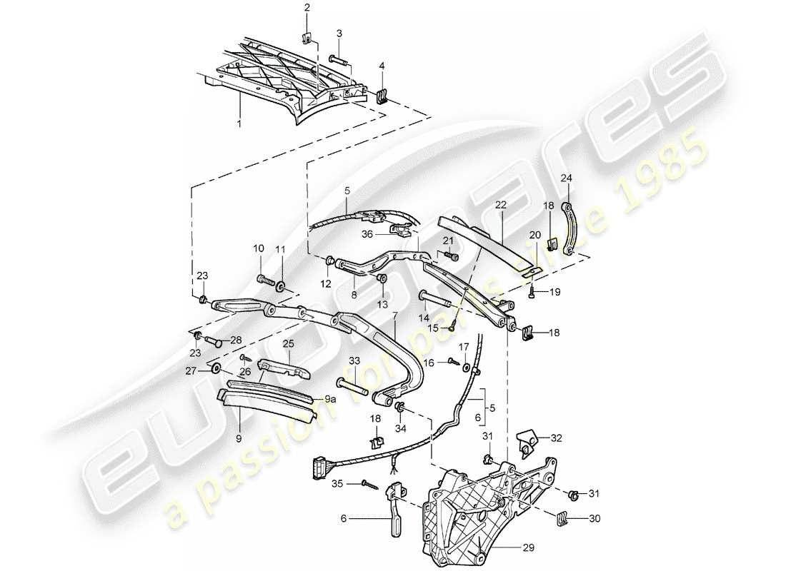 porsche 2005 (996 turbo / gt2) oberrahmen - einzelteile ersatzteildiagramm
