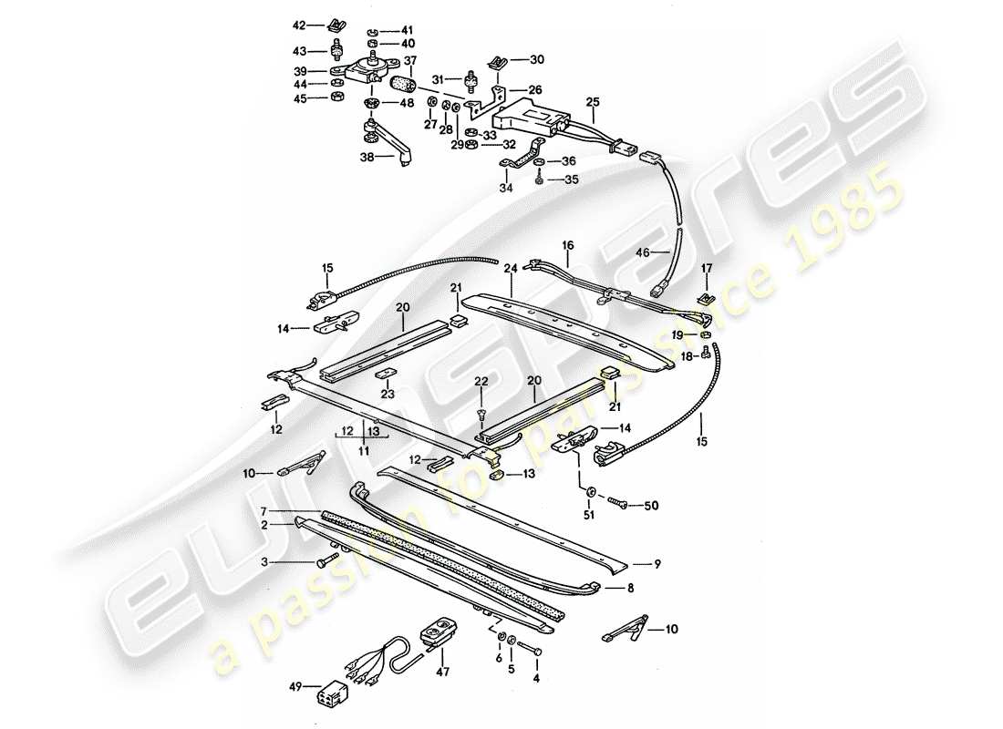 porsche 1995 (928) schiebedach - einbauteile - und - elektrischer antrieb ersatzteildiagramm