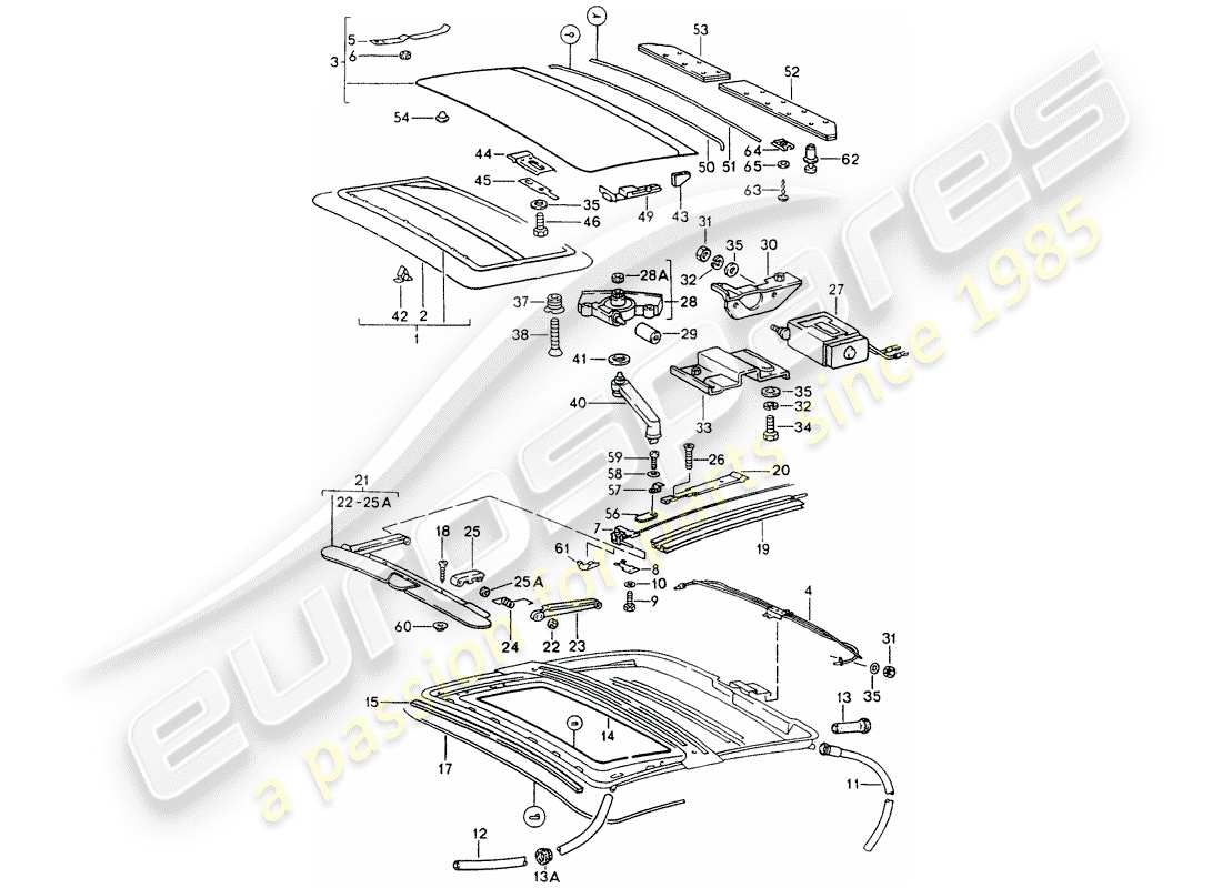 porsche 1992 (964) schiebedach-teilediagramm