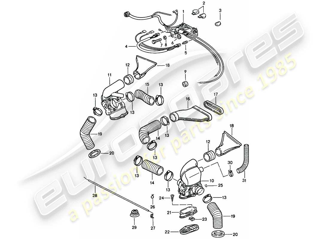 porsche 1985 (911) belüftung - heizungsystem 2 ersatzteildiagramm
