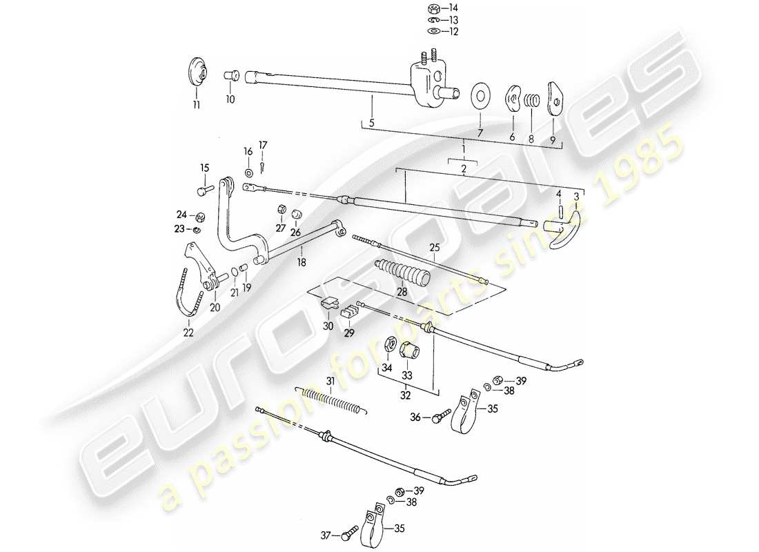 porsche 1958 (356/356a) handbremse ersatzteildiagramm