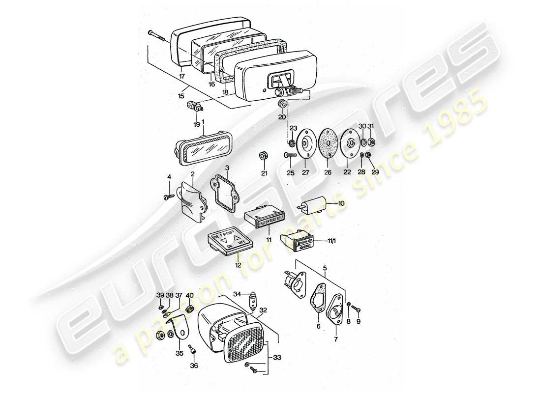 porsche 1976 (911 turbo) nebelscheinwerfer - nebelschlussleuchte ersatzteildiagramm