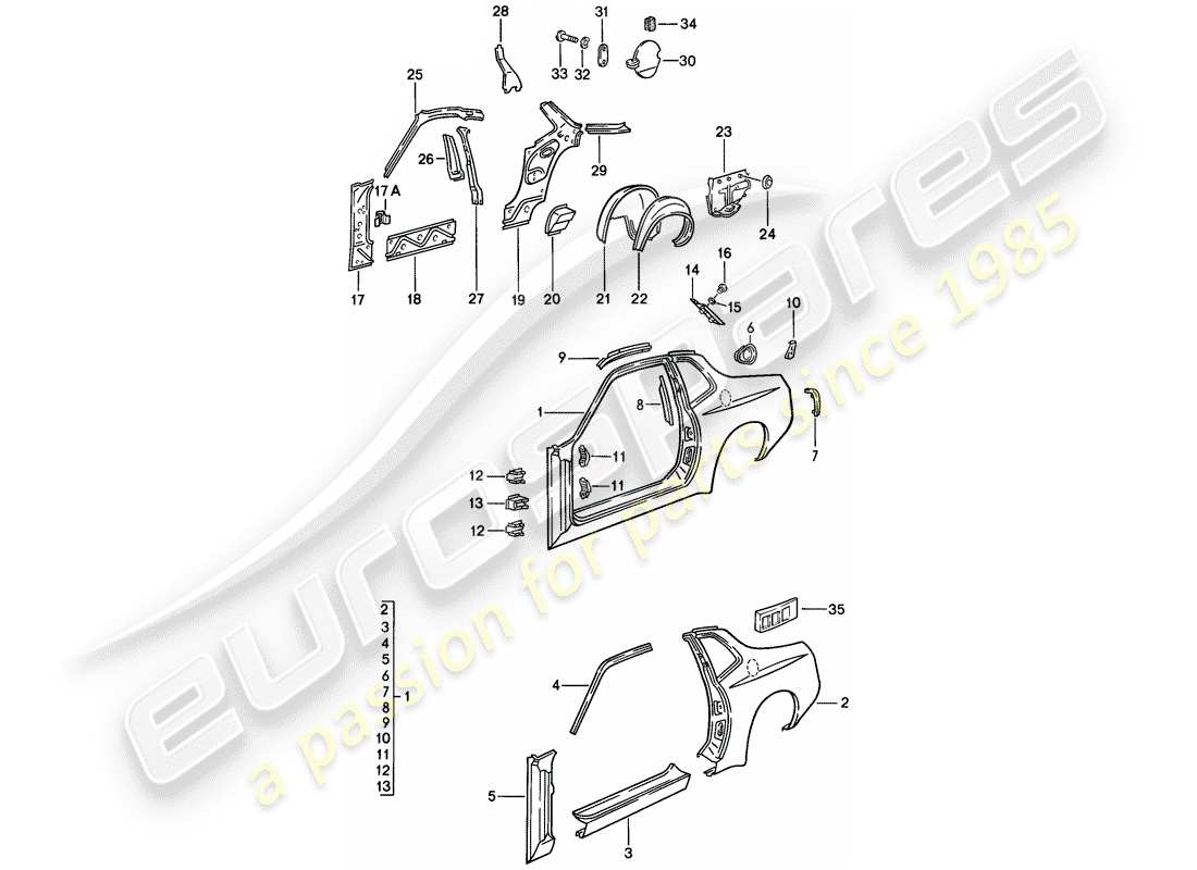 porsche 1984 (944) seitenwand teilediagramm
