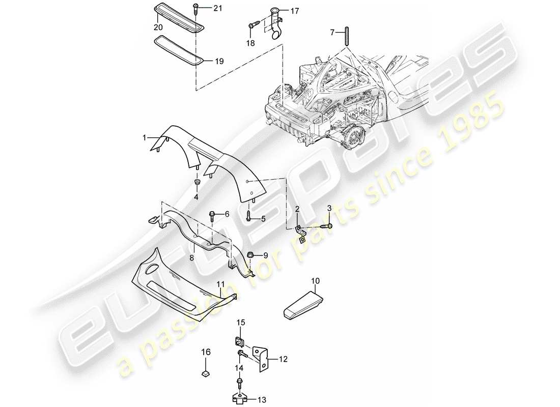 porsche 2005 (carrera gt) heckteil - zubehör ersatzteildiagramm