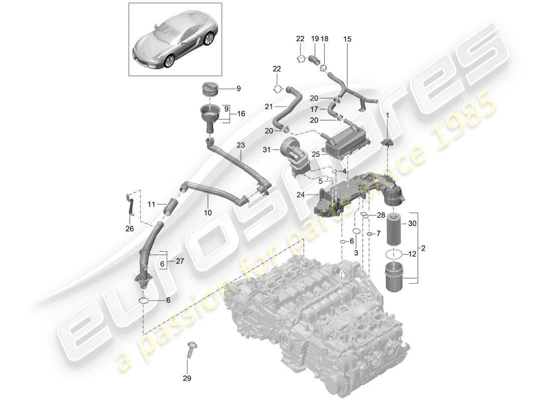 porsche 2014 (981 cayman) motorschmierung teilediagramm