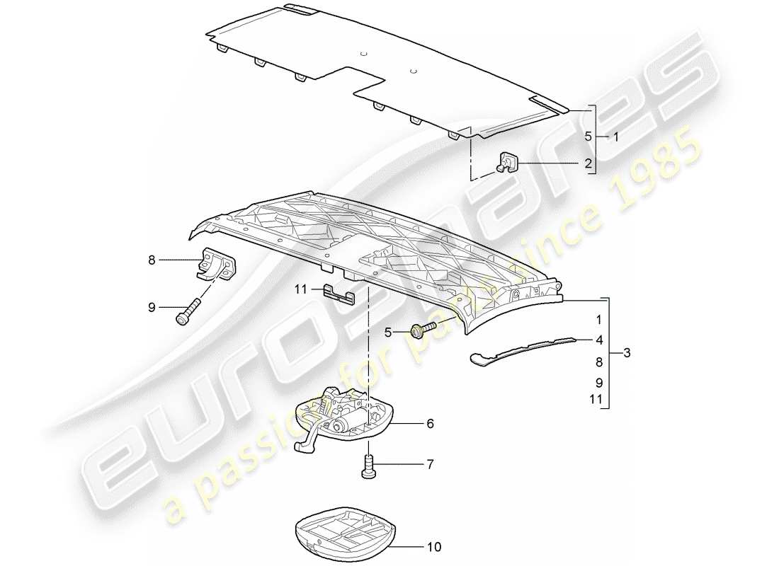 porsche 2005 (997-1) top frame ersatzteildiagramm