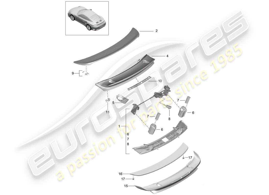porsche 2015 (991-1 turbo) heckspoiler teilediagramm