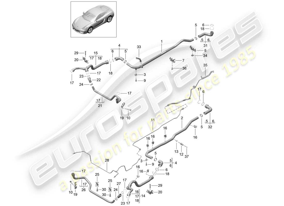 porsche 2016 (981 cayman) wasserkühlung 1 ersatzteildiagramm
