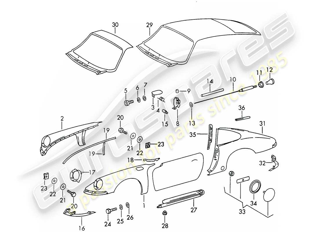 porsche 1966 (911/912) außenverkleidung - ersatzteildiagramm