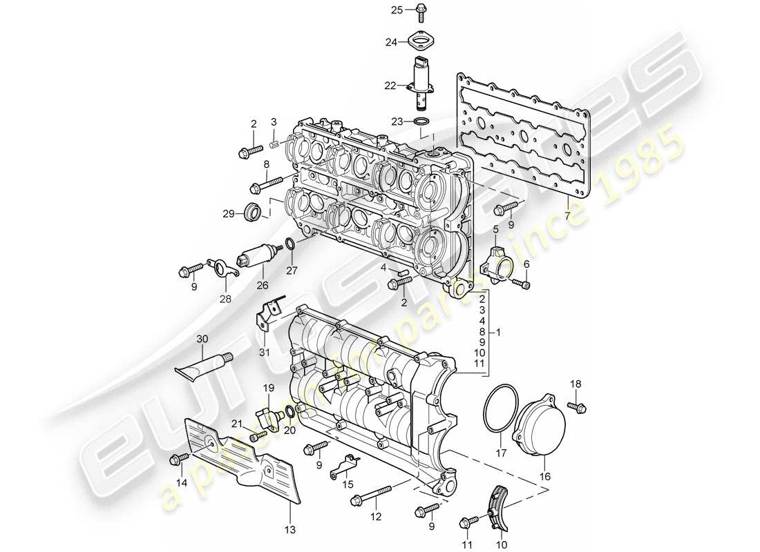 porsche 2007 (997-1 turbo / gt2) nockenwellengehäuse ersatzteildiagramm