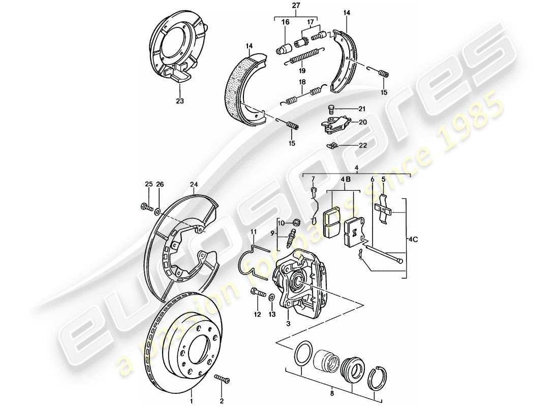 porsche 1980 (924) scheibenbremsen - hinterachse ersatzteildiagramm