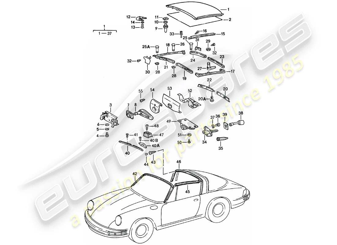 porsche 1981 (911) soft top-ersatzteildiagramm