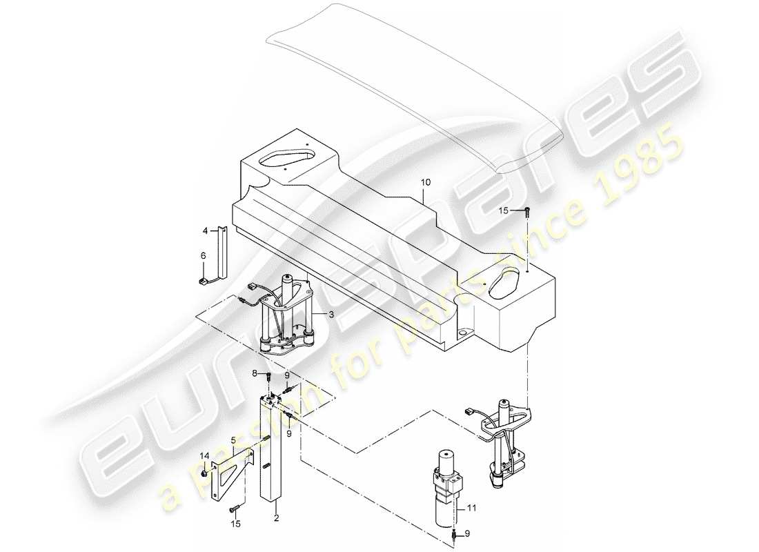 porsche 2005 (carrera gt) heckspoiler - antriebsmechanismus teilediagramm