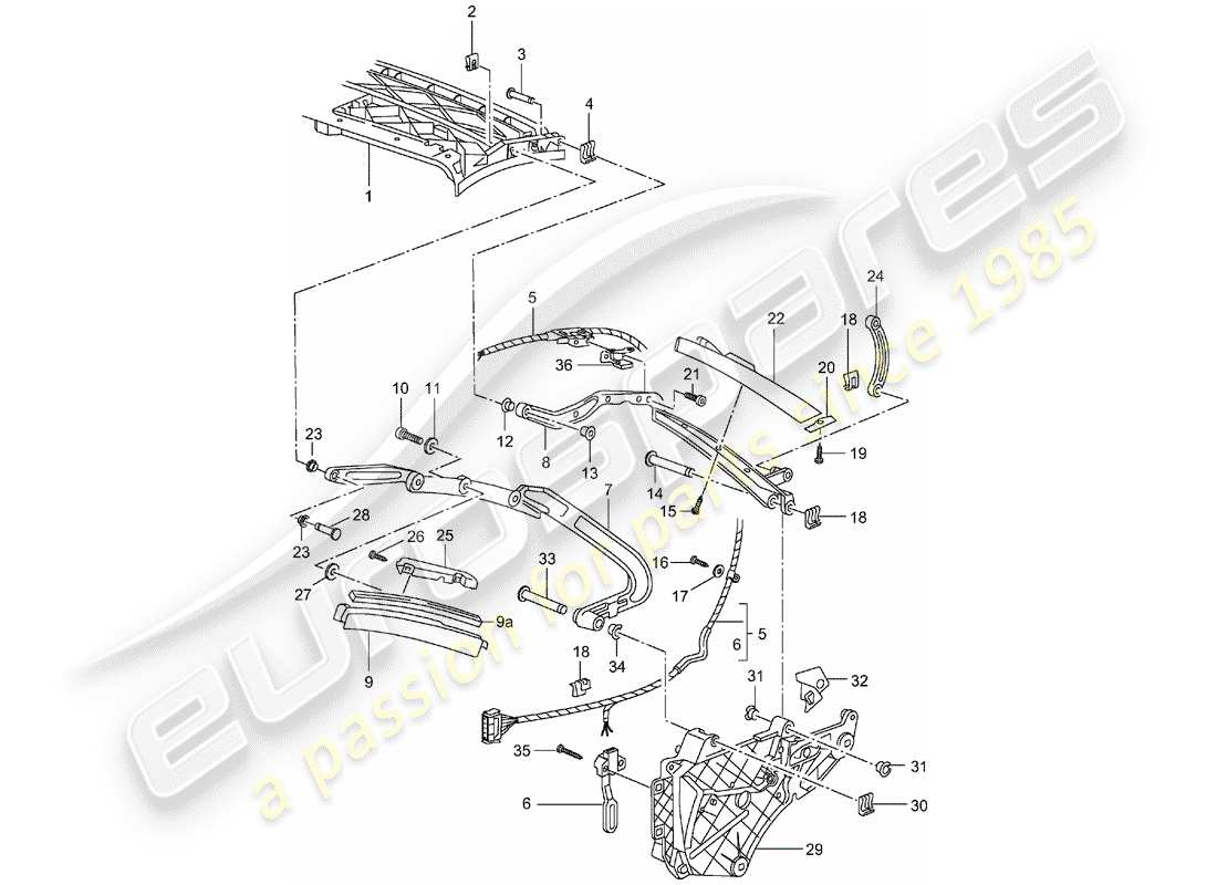 porsche 2003 (996) oberrahmen - einzelteile ersatzteildiagramm