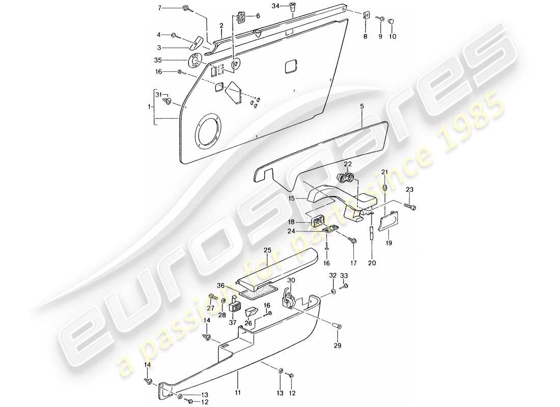 porsche 1994 (993) innenausstattung - türen - - d - mj 1997>> ersatzteildiagramm