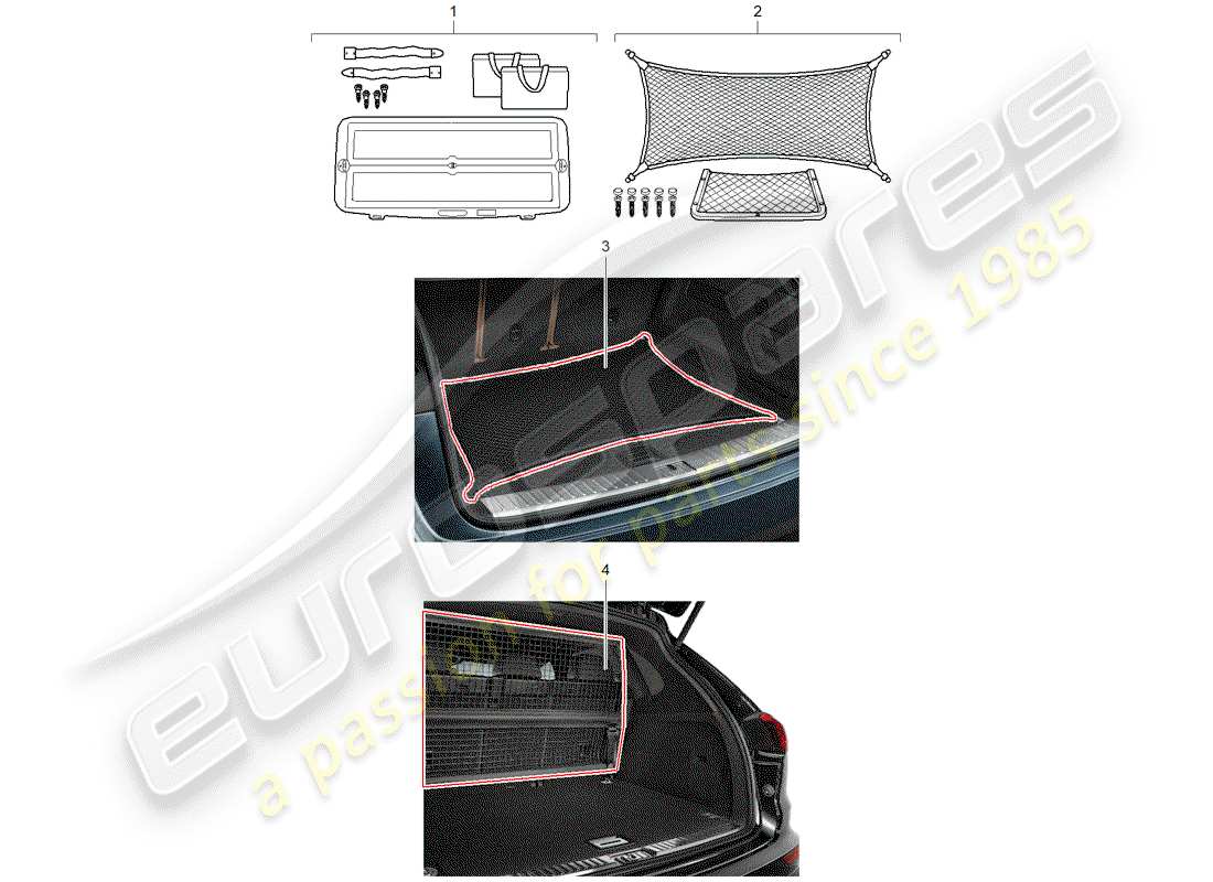 porsche 2007 (tequipment cayenne) cargo net-ersatzteildiagramm