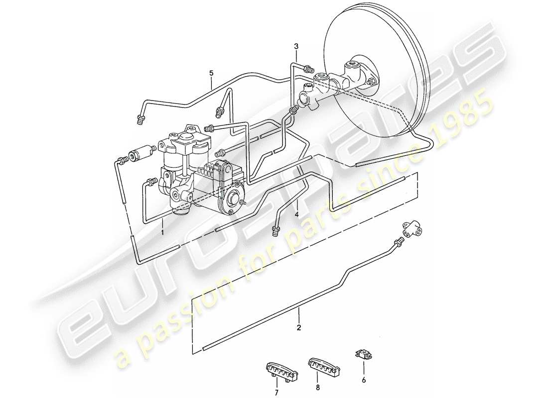 porsche 1989 (928) bremsleitungen - anti-blockier-bremssystem -abs- ersatzteildiagramm