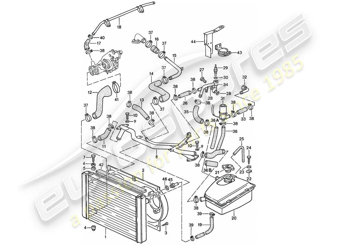 porsche 1988 (944) wasserkühlung teilediagramm