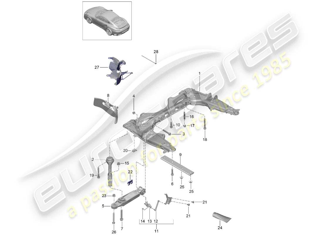 porsche 2014 (991-1 turbo) quertraeger ersatzteildiagramm