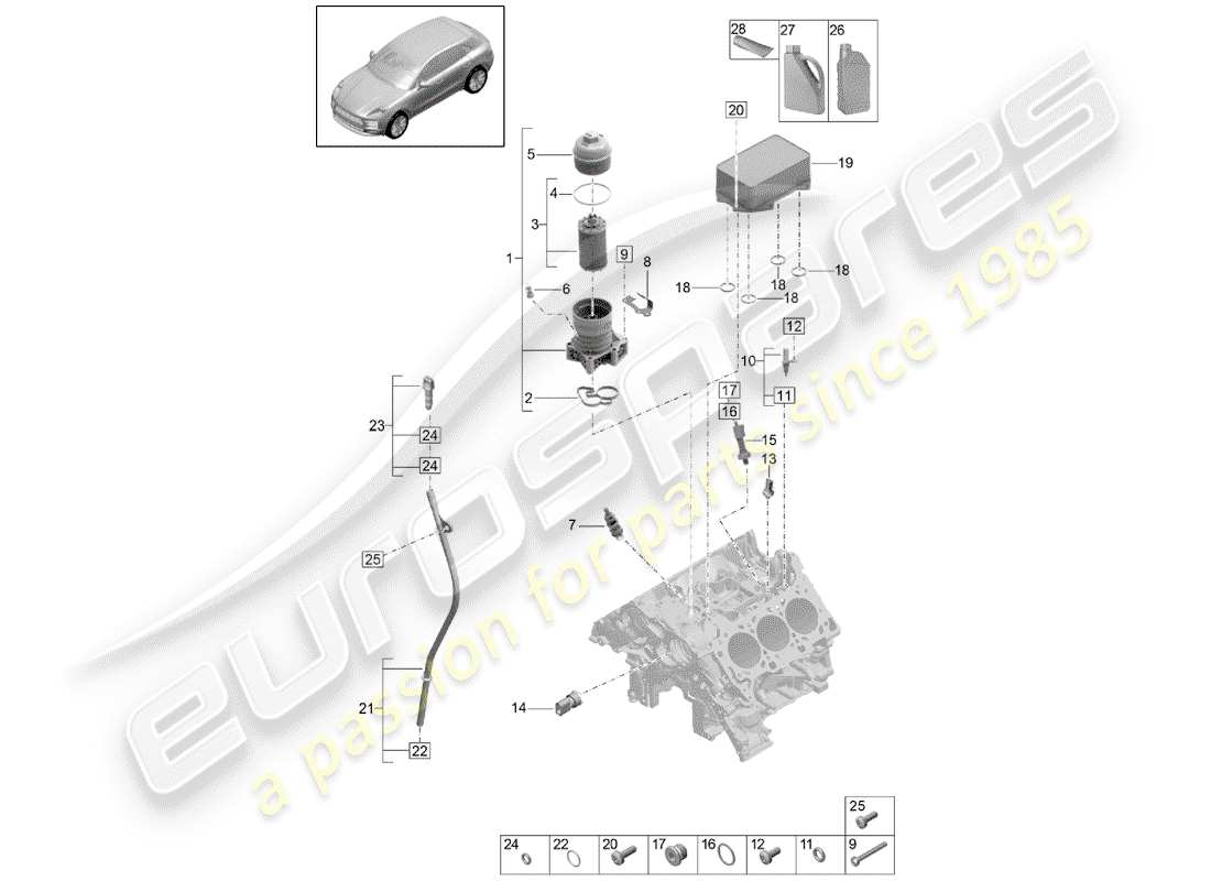 porsche 2020 (macan) ölfilter ersatzteildiagramm