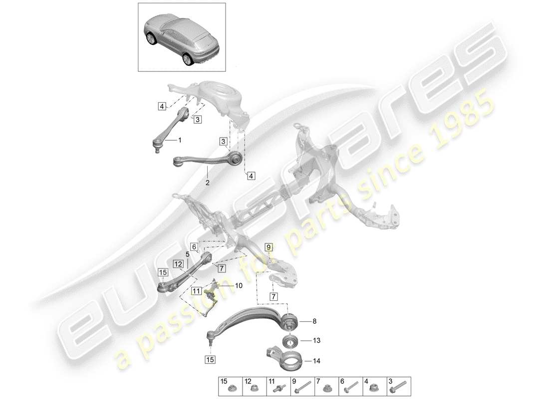 porsche 2020 (macan) teilediagramm für querlenker